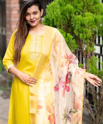 Yellow women kurta pant dupatta set 2