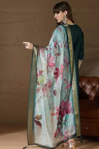 Green women kurta pant dupatta set