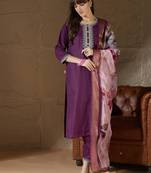 Purple women kurta pant dupatta set
