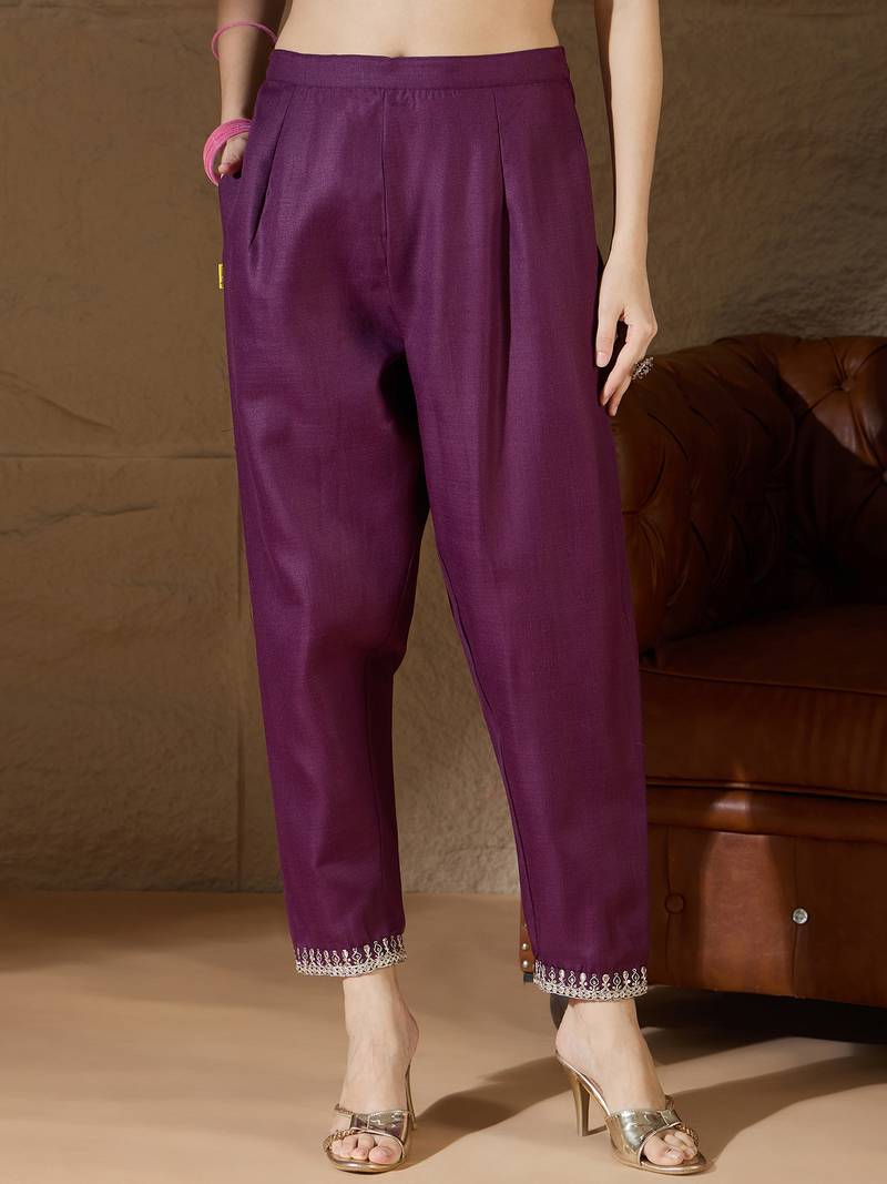 Purple women kurta pant dupatta set