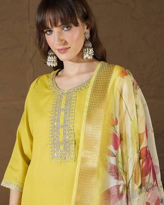 Yellow women kurta pant dupatta set 3