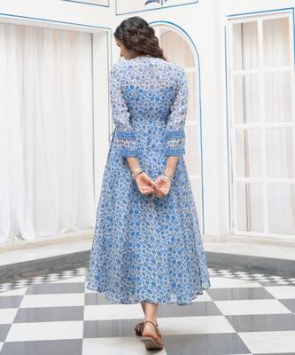 Blue floral embroidered organza wrap dress 3