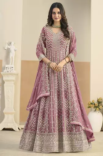 Faux georgette pink embroidered anarkali salwar kameez