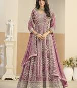 Faux georgette pink embroidered anarkali salwar kameez