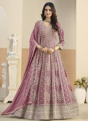 Faux georgette pink embroidered anarkali salwar kameez 2