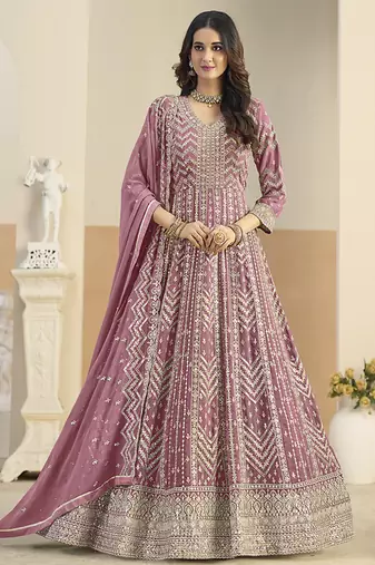 Faux georgette pink embroidered anarkali salwar kameez