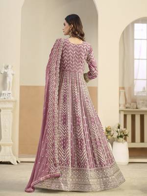 Faux georgette pink embroidered anarkali salwar kameez 3