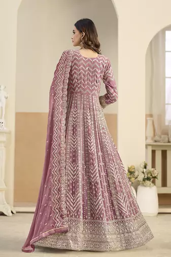 Faux georgette pink embroidered anarkali salwar kameez