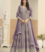 Faux georgette lavender embroidered anarkali salwar kameez