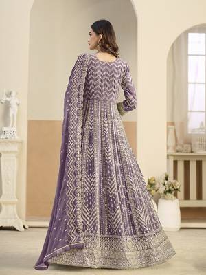 Faux georgette lavender embroidered anarkali salwar kameez 3