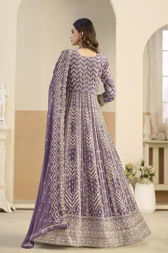 Faux georgette lavender embroidered anarkali salwar kameez