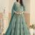 Faux georgette turquoise embroidered anarkali salwar kameez