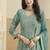 Faux georgette turquoise embroidered anarkali salwar kameez