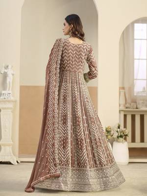 Faux georgette brown embroidered anarkali salwar kameez 3