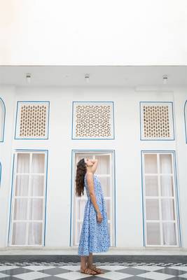Blue floral embroidered pure cotton shift dress 3
