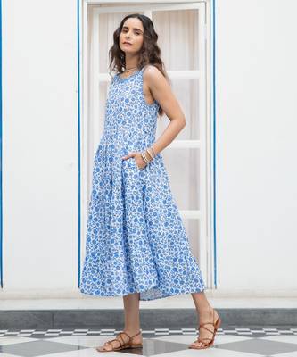 Blue floral embroidered pure cotton shift dress 4