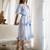 Blue white boho embroidered pure cotton button dress