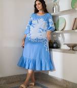 Blue pure cotton oversized placement dress