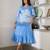 Blue pure cotton oversized placement dress