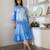 Blue pure cotton oversized placement dress