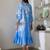 Blue pure cotton oversized placement dress
