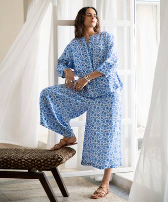 Blue floral embroidered pure cotton shirt 2