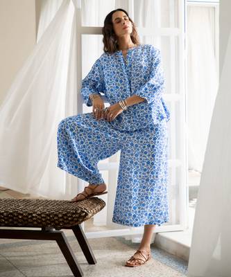 Blue floral embroidered pure cotton shirt 3