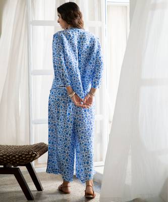 Blue floral embroidered pure cotton shirt 4