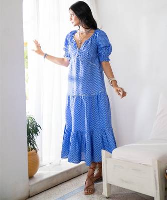 Blue baby doll embroidered pure cotton dress 3