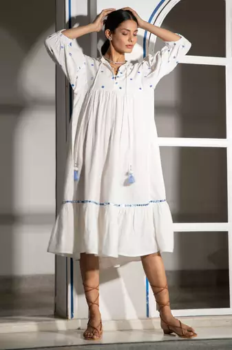 White embroidered linen maxi dress