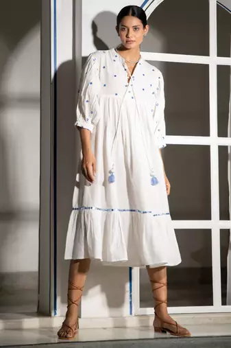 White embroidered linen maxi dress