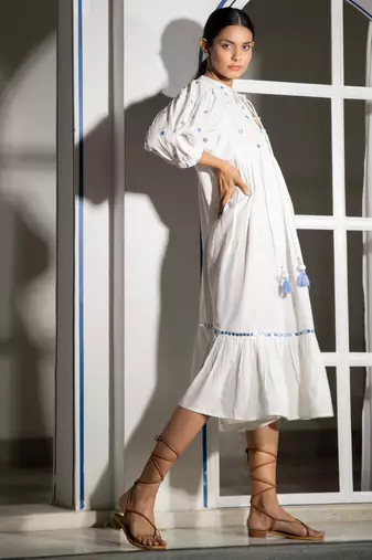 White embroidered linen maxi dress