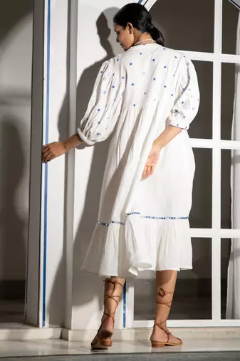White embroidered linen maxi dress