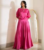 Pink satin flowy skirt top set