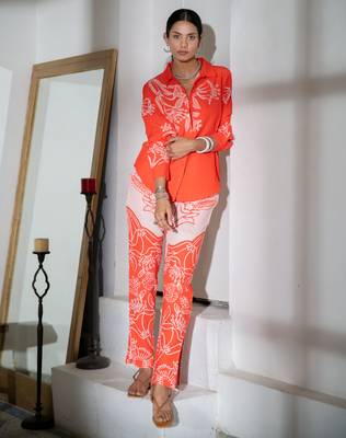 Orange linen printed co ord set 1