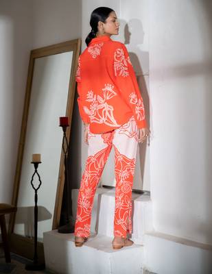 Orange linen printed co ord set 4