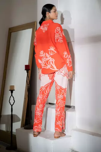 Orange linen printed co ord set