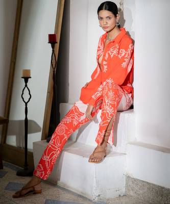 Orange linen printed co ord set 5