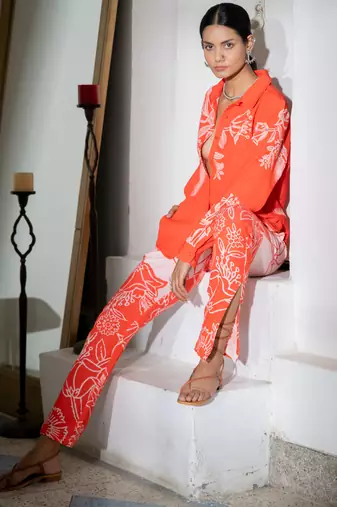 Orange linen printed co ord set