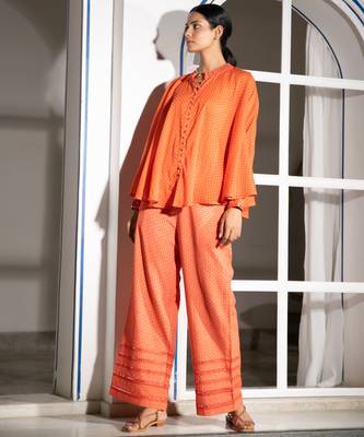 Orange embroidered linen co ord set 2