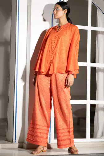 Orange embroidered linen co ord set