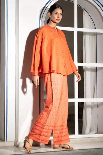 Orange embroidered linen co ord set