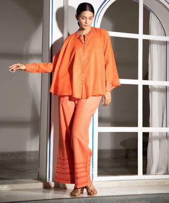 Orange embroidered linen co ord set 4