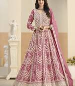 Faux georgette embroidered pink anarkali salwar kameez