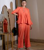 Orange embroidered linen kali co ord set