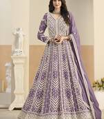 Faux georgette embroidered light purple anarkali salwar kameez