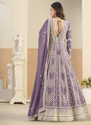 Faux georgette embroidered light purple anarkali salwar kameez 3