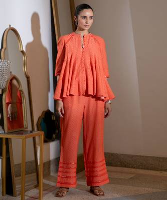 Orange embroidered linen kali co ord set 2