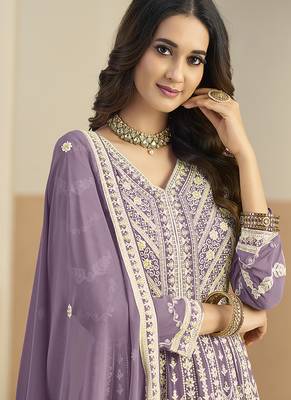 Faux georgette embroidered light purple anarkali salwar kameez 4