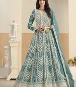 Faux georgette embroidered turquoise anarkali salwar kameez